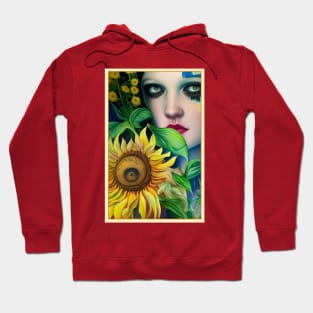 Cool painting of flowers a dreamy image of a girl and sunflowers Hoodie